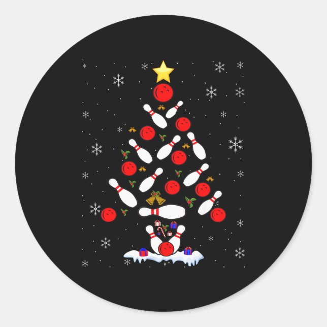 Funny Bowling Christmas Tree Lights Xmas For Men W Classic Round Sticker (Front)