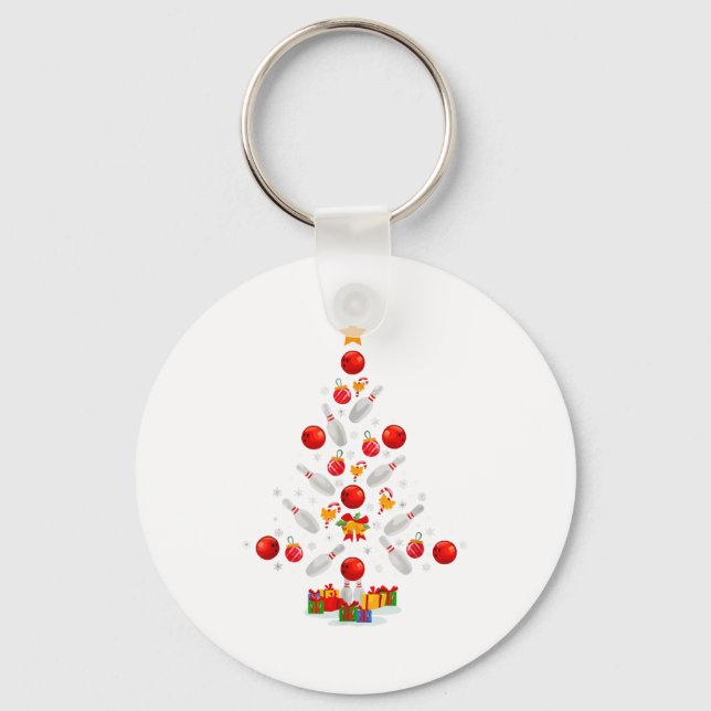 Funny Bowling Christmas Tree Lights Xmas For Men W Keychain (Front)