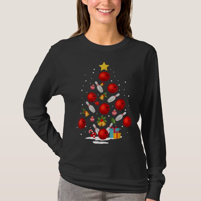 Funny Bowling Christmas Tree Lights Xmas Gifts For T-Shirt (Front)