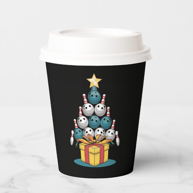 Funny Bowling Christmas Tree Lights Xmas Gifts  Paper Cups (Front)