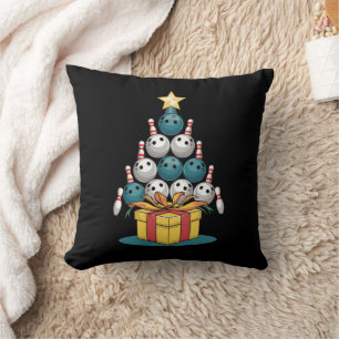 Funny Bowling Christmas Tree Lights Xmas Gifts Throw Pillow
