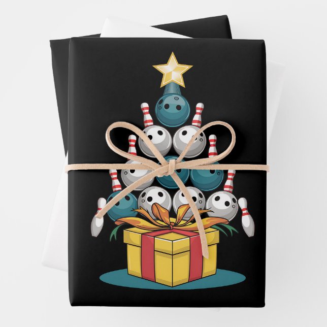 Funny Bowling Christmas Tree Lights Xmas Gifts  Wrapping Paper Sheets (In situ)
