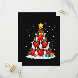 Funny Bowling Christmas Tree Lights Xmas Invitation Postcard