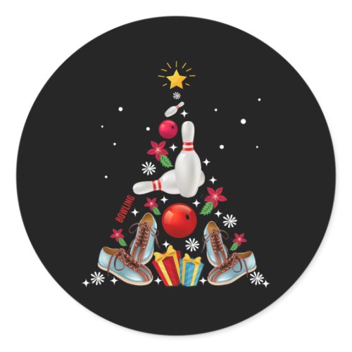 Funny Bowling Christmas Tree Ornament Decor Merry  Classic Round Sticker