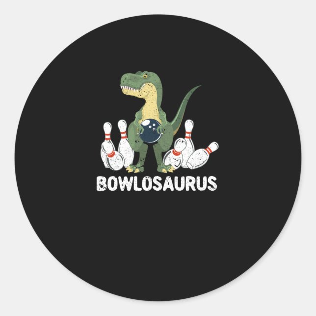 Funny Bowling Dinosaur Bowler Dino Bowl T-Rex Classic Round Sticker (Front)