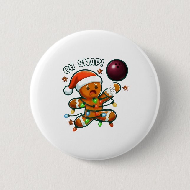 Funny Bowling Gingerbread Cookie Lights Oh Snap Gi Button (Front)