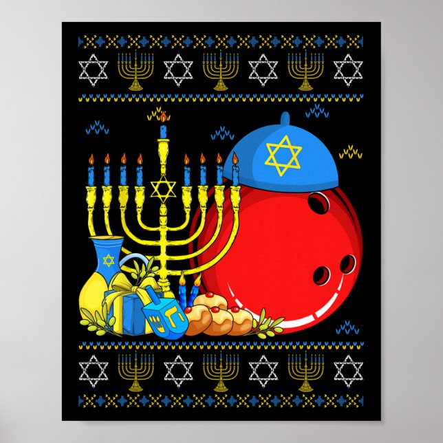 Funny Bowling Ll Menorah And Dreidel Ugly Hanukkah Poster (Front)