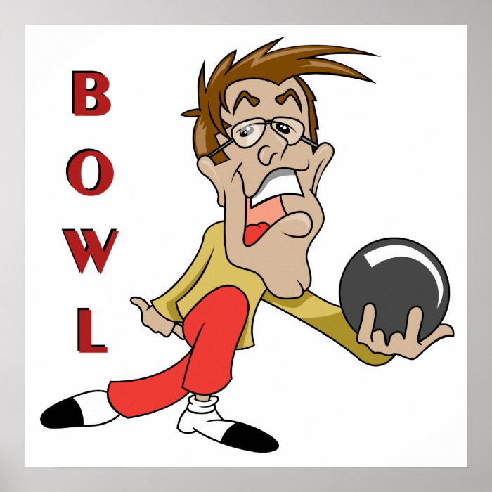 funny bowling man cartoon character posters