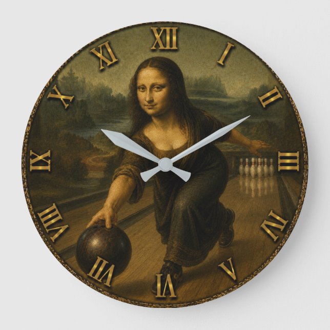 Funny Bowling Mona Lisa Bowler Gift Large Clock (Front)