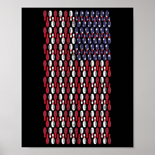 Funny Bowling Pin American Flag Design  Poster (Front)