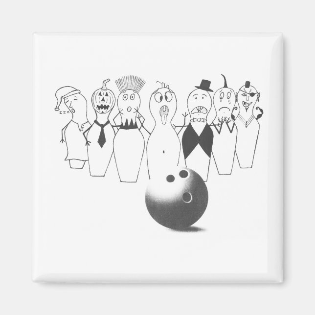 Funny bowling pin characters magnet (Front)