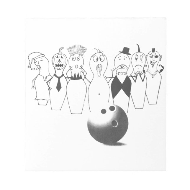 Funny bowling pin characters notepad (Front)