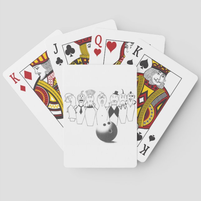 Funny bowling pin characters poker cards (Back)