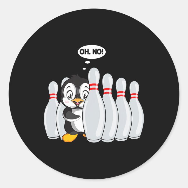 Funny Bowling Pin Cute Penguin For Bowling Lover K Classic Round Sticker (Front)