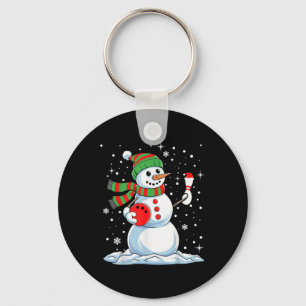 Funny Bowling Player Xmas Lights Snow Bowling Chri Keychain