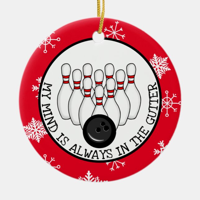 Funny Bowling Pun Christmas   Ceramic Ornament (Front)