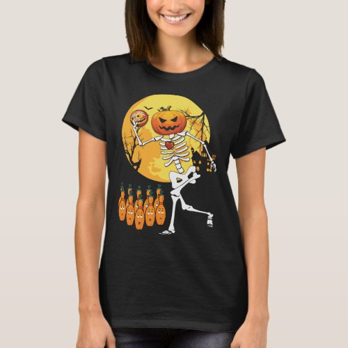 Funny Bowling Skeleton Halloween Dancing T_Shirt