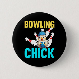 Funny Bowling Women Cute Bowling Chick Sports Athl Button