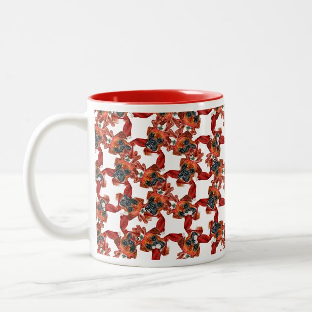 Funny Boxer Christmas Pattern Two-Tone Coffee Mug (Left)