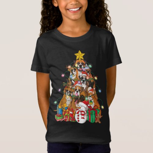 Funny Boxer Christmas Tree Dog Santa Xmas Gift T_Shirt
