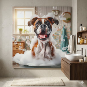 Funny Boxer Dog and Bubbles Faux Canvas Print