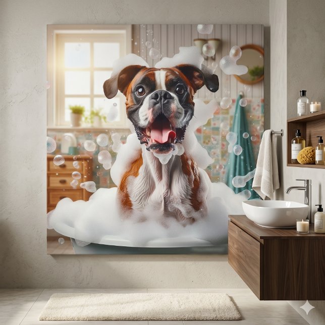 Funny Boxer Dog and Bubbles Faux Canvas Print (Creator Uploaded)