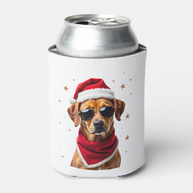 Funny Boxer Dog Christmas Lights Xmas Outfit Pajam Can Cooler (Can Front)