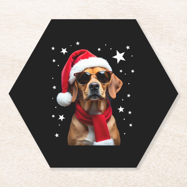 Funny Boxer Dog Christmas Lights Xmas Outfit Pajam Paper Coaster (Front)