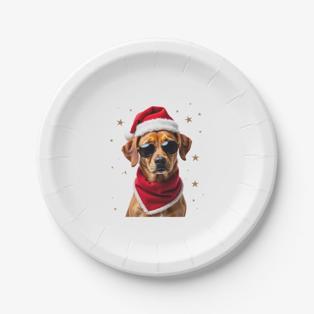 Funny Boxer Dog Christmas Lights Xmas Outfit Pajam Paper Plates (Front)