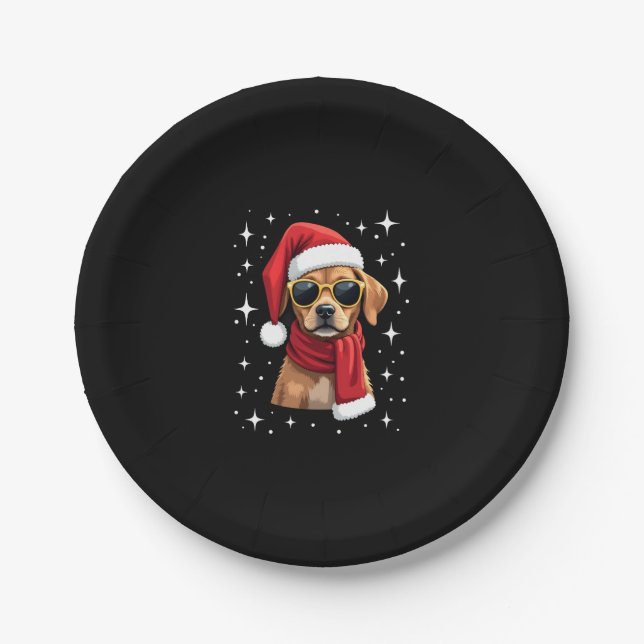 Funny Boxer Dog Christmas Lights Xmas Outfit Pajam Paper Plates (Front)