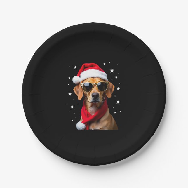 Funny Boxer Dog Christmas Lights Xmas Outfit Pajam Paper Plates (Front)