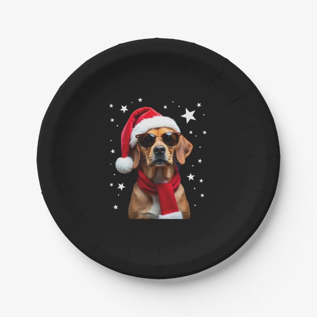 Funny Boxer Dog Christmas Lights Xmas Outfit Pajam Paper Plates (Front)
