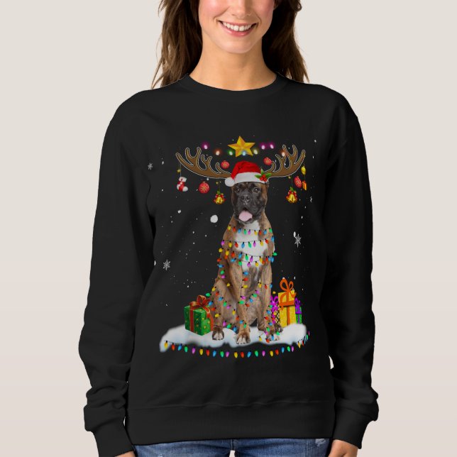 Funny Boxer Dog Christmas Reindeer Christmas Light Sweatshirt (Front)