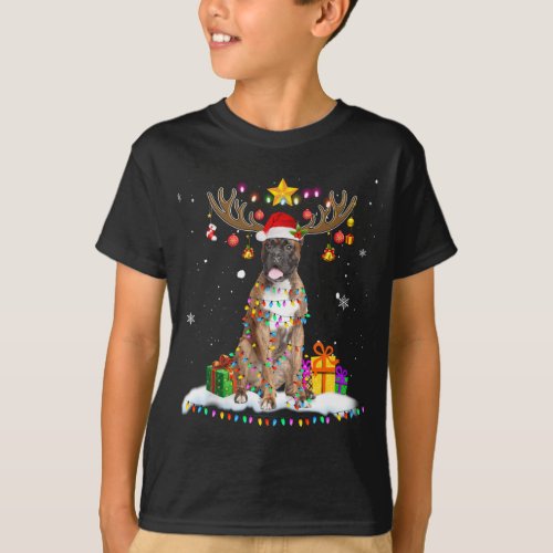 Funny Boxer Dog Christmas Reindeer Christmas Light T_Shirt