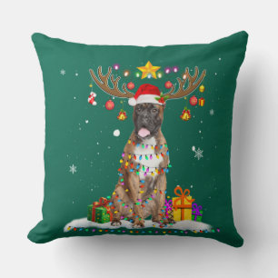 Funny Boxer Dog Christmas Tee Reindeer Christmas Throw Pillow