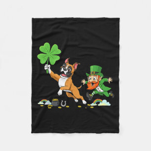 Funny boxer dog clover st patricks day womens mens fleece blanket