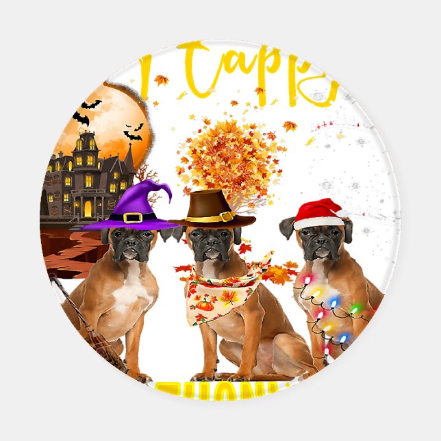 Funny Boxer Dog Happy Hallothanksmas Pet Owner Coaster Set (Single)