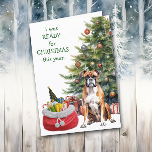 Funny Boxer Dog Ready for Christmas Holiday Card