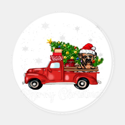 Funny Boxer Dog Riding Red Truck Christmas Tree Coaster Set