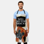 Funny Boxer Dog Sit For Snacks Watercolor Art Apron at Zazzle