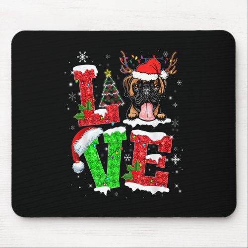 Funny Boxer Dog Tree Christmas Lights Xmas Pajama Mouse Pad