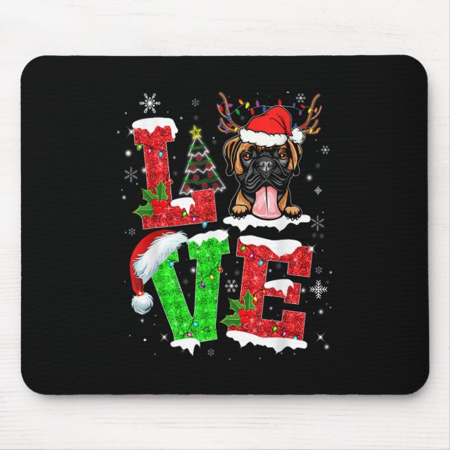 Funny Boxer Dog Tree Christmas Lights Xmas Pajama Mouse Pad (Front)