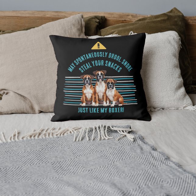 Funny Boxer Dog Warning Throw Pillow (Creator Uploaded)