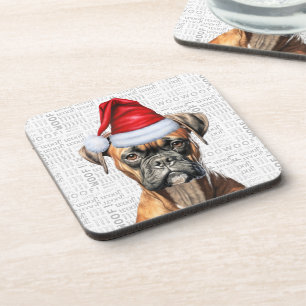 Funny Boxer Dog Woof Word Art Holiday Beverage Coaster