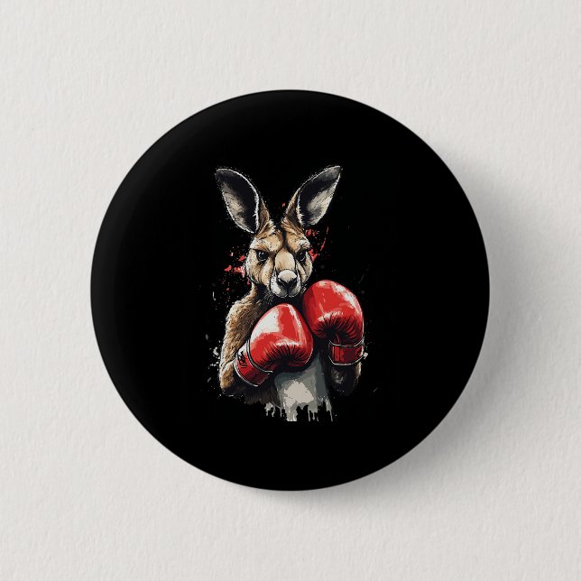 Funny Boxer Kangaroo With Boxing Gloves Fighting K Button (Front)