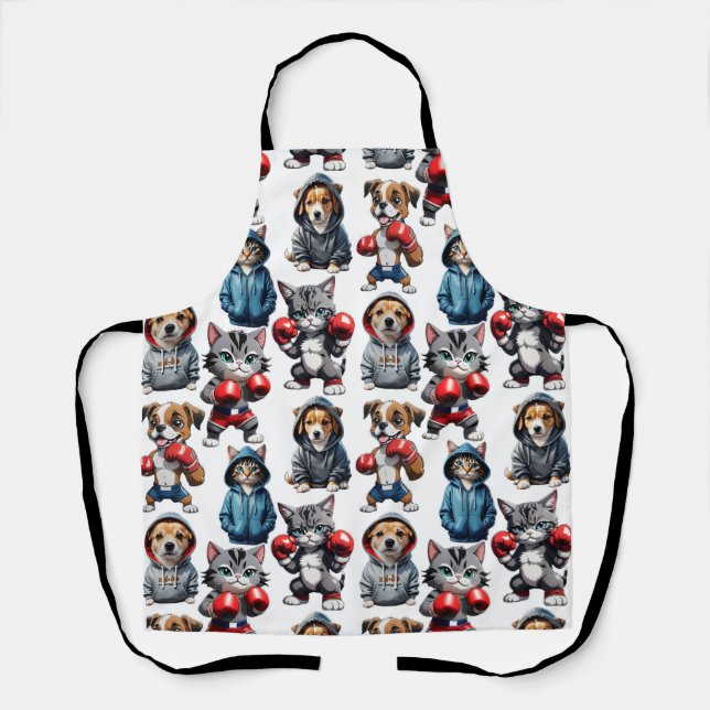 Funny Boxing Cat Dog Pattern Design  Apron (Front)
