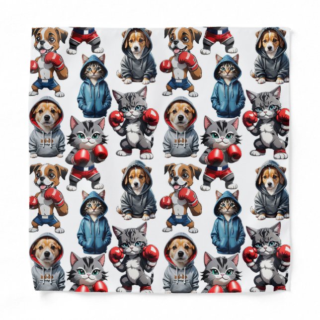Funny Boxing Cat Dog Pattern Design  Bandana (Front)