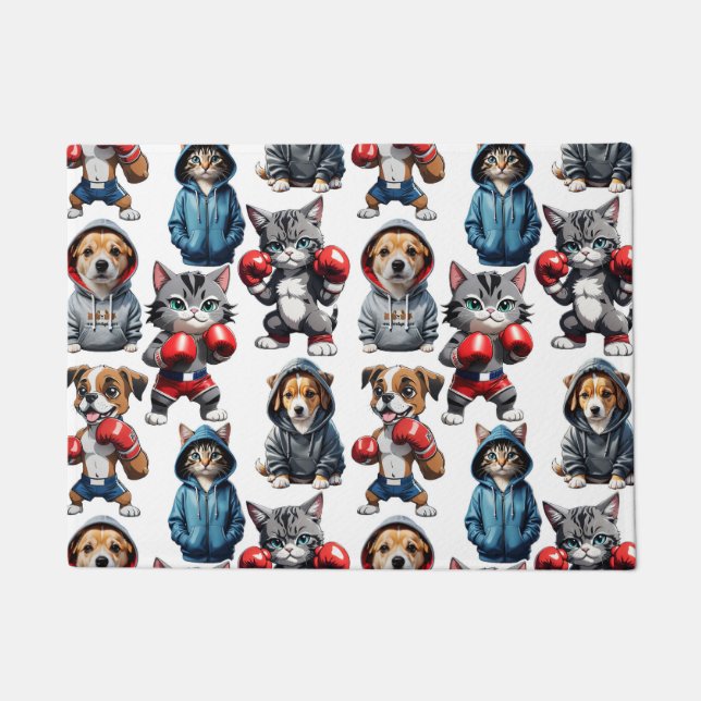 Funny Boxing Cat Dog Pattern Design  Doormat (Front)