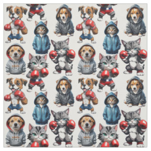 Funny Boxing Cat Dog Pattern Design  Fabric