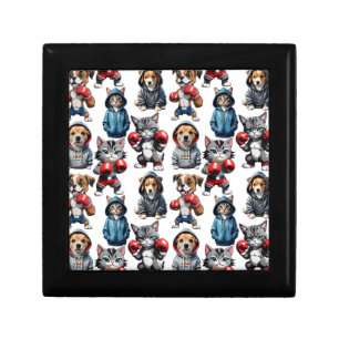 Funny Boxing Cat Dog Pattern Design Gift Box
